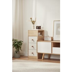 Table de chevet 3 tiroirs blanc et bois