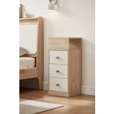 Table de chevet 3 tiroirs blanc et bois