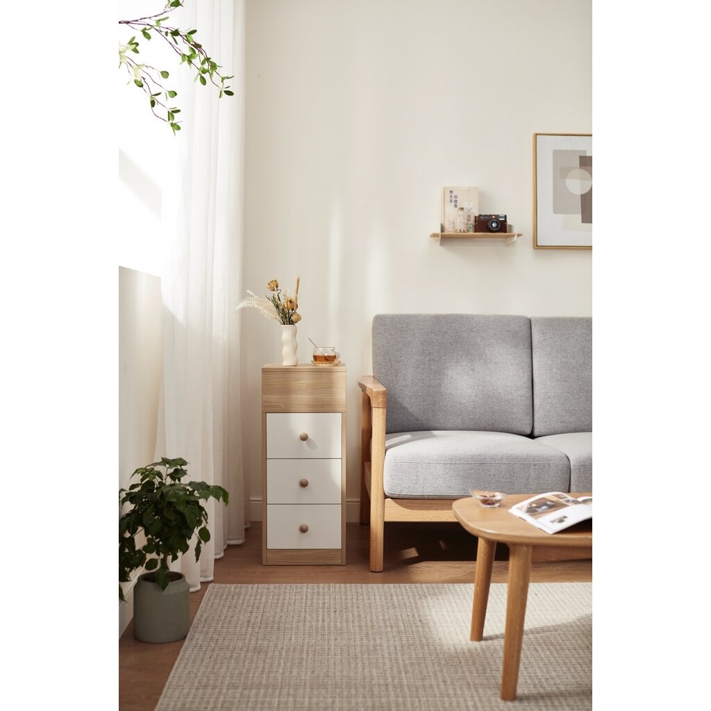 Table de chevet 3 tiroirs blanc et bois