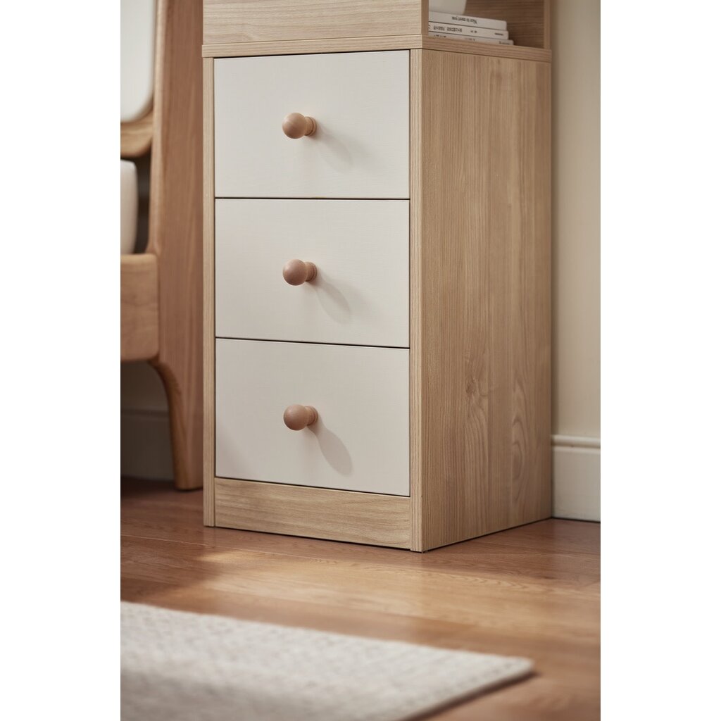 Table de chevet 3 tiroirs blanc et bois