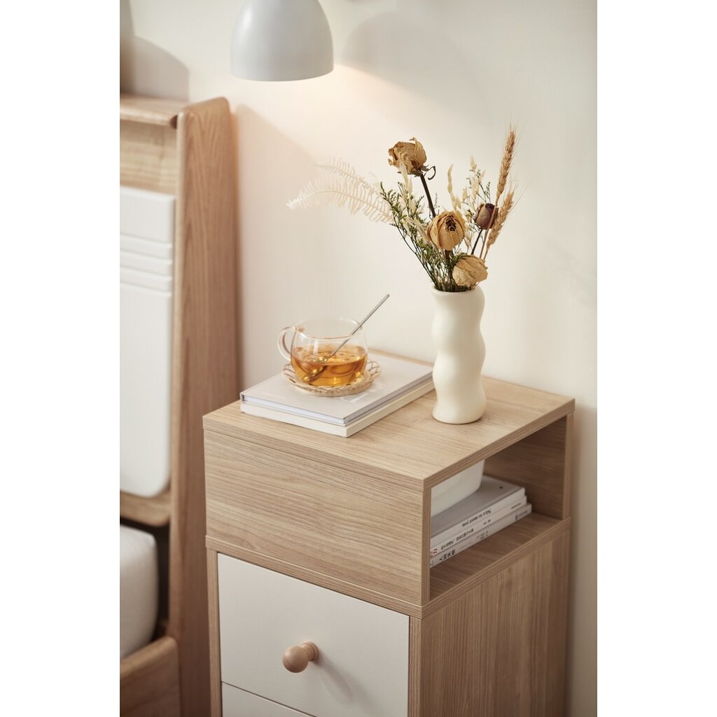 Table de chevet 3 tiroirs blanc et bois