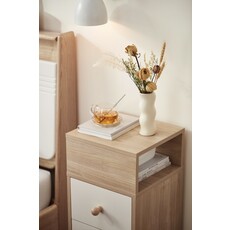 Table de chevet 3 tiroirs blanc et bois