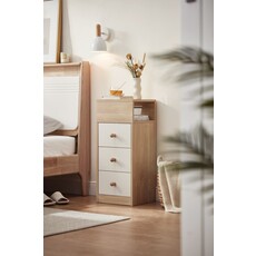 Table de chevet 3 tiroirs blanc et bois