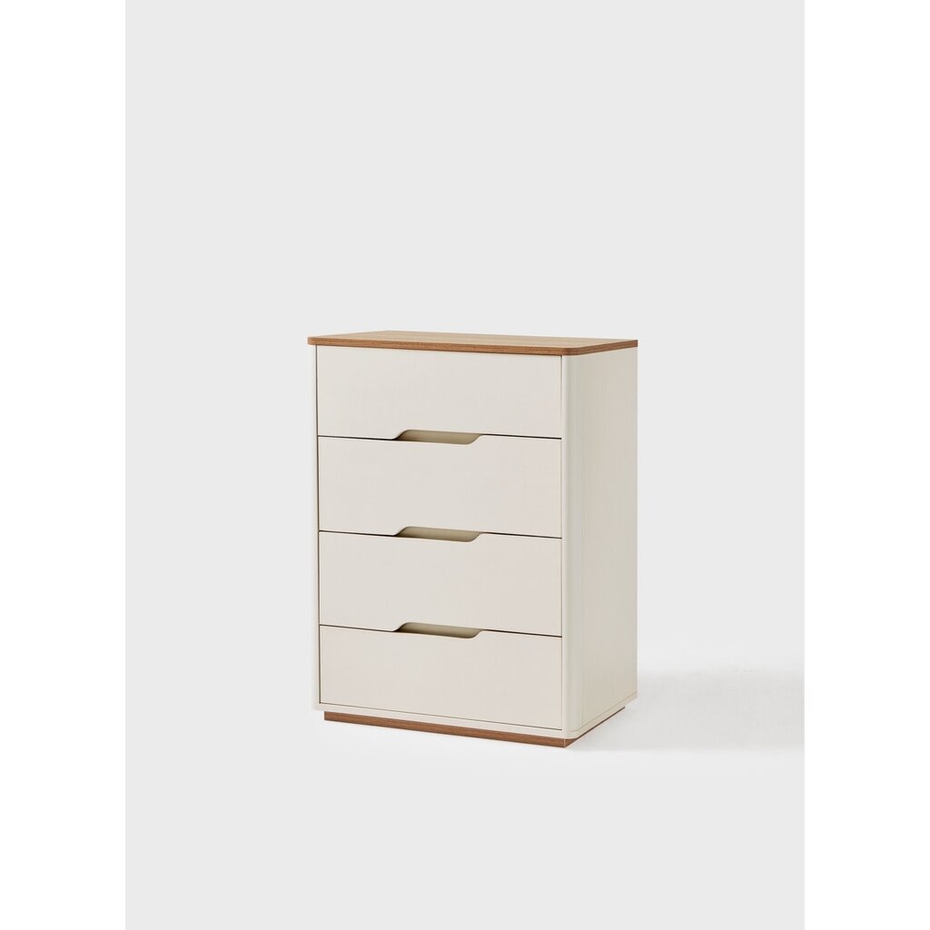 Commode 4 tiroirs blanc et bois