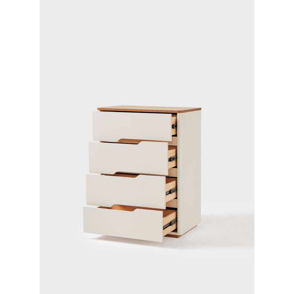 Commode 4 tiroirs blanc et bois