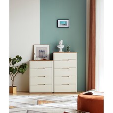 Commode 4 tiroirs blanc et bois