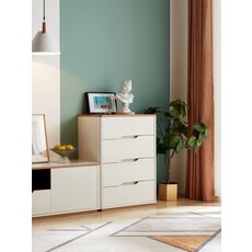 Commode 4 tiroirs blanc et bois