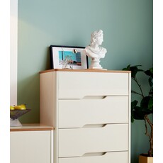 Commode 4 tiroirs blanc et bois