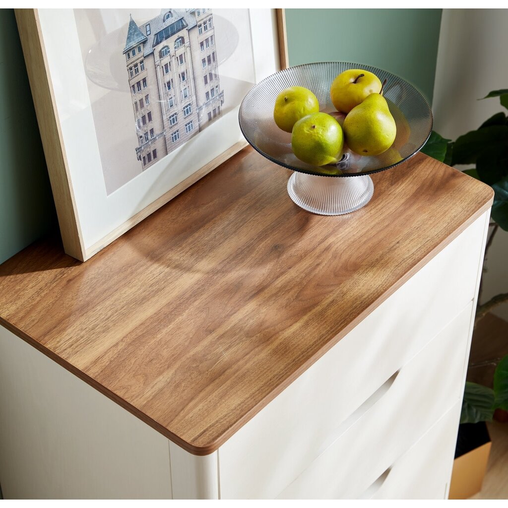 Commode 4 tiroirs blanc et bois