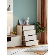 Commode 4 tiroirs blanc et bois