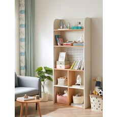 Étagère 3 niveaux et cases de rangement bois + blanc