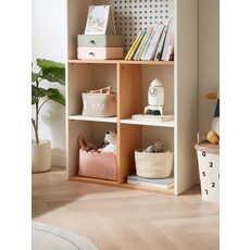 Étagère 3 niveaux et cases de rangement bois + blanc