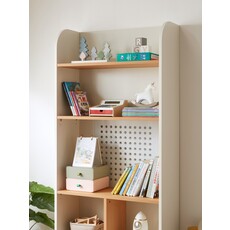 Étagère 3 niveaux et cases de rangement bois + blanc