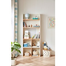 Étagère 3 niveaux et cases de rangement bois + blanc
