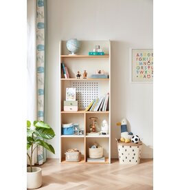 Étagère 3 niveaux et cases de rangement bois + blanc