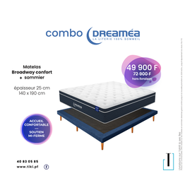 Combo Matelas BROADWAY 140x190x25 Cm + Sommier 10 Cm