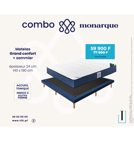 Combo Matelas Monarque 140x190x24 Cm + Sommier 10 Cm