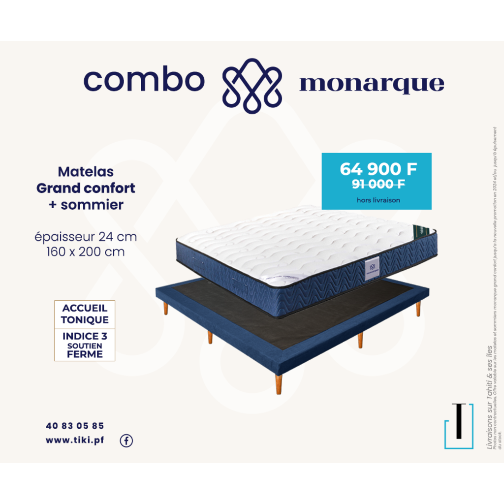 Combo Matelas Monarque 160x200x24 Cm + Sommier 10 Cm