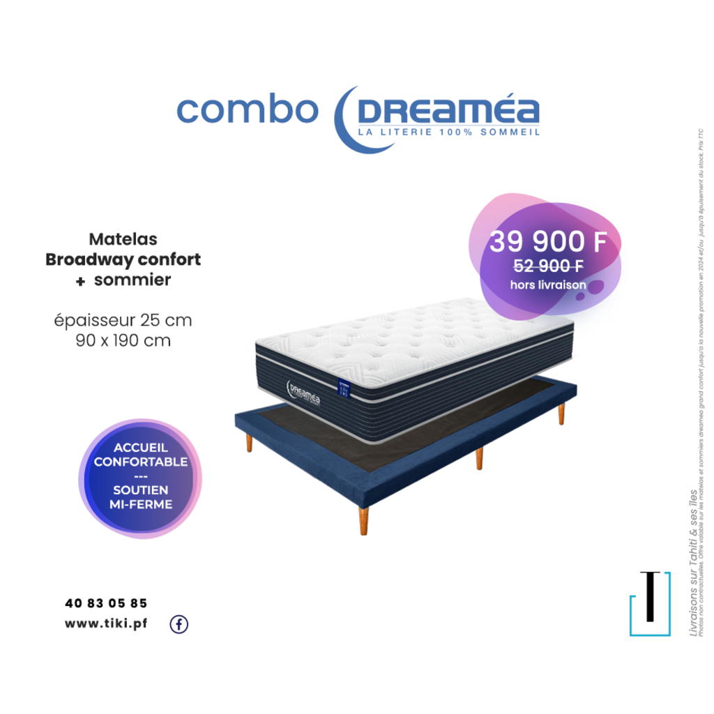 Combo Matelas BROADWAY 90x190x25 Cm + Sommier 10 Cm