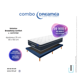 Combo Matelas BROADWAY 90x190x25 Cm + Sommier 10 Cm