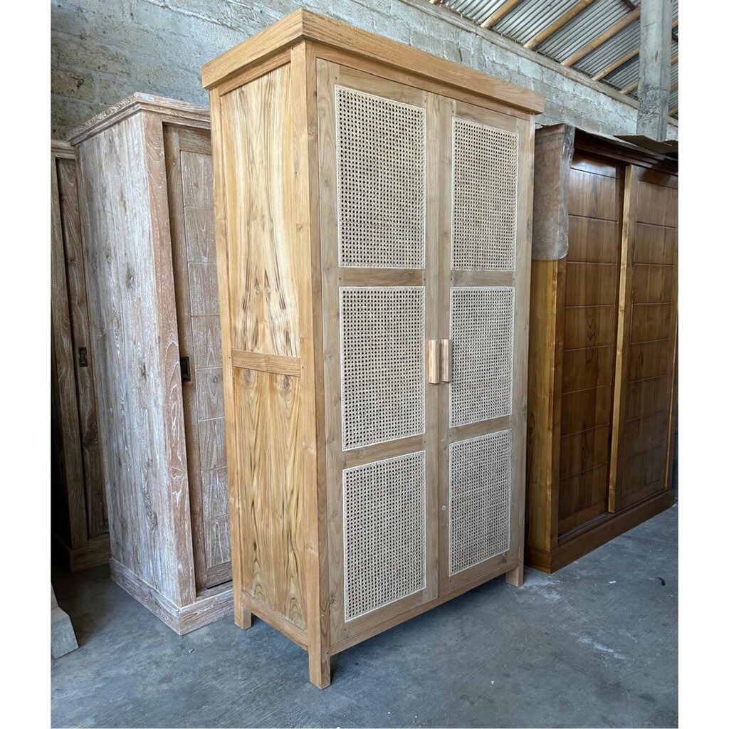 Armoire 2 portes rotin en teck 100x50x210 Cm WB