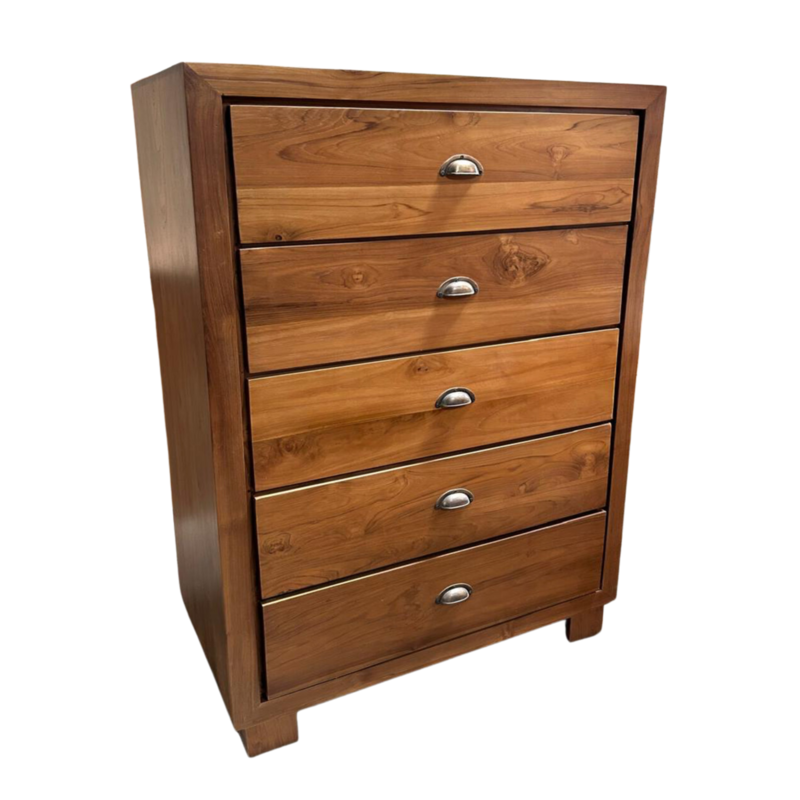 Commode en teck 5 tiroirs  90x50x140 Cm Naturel