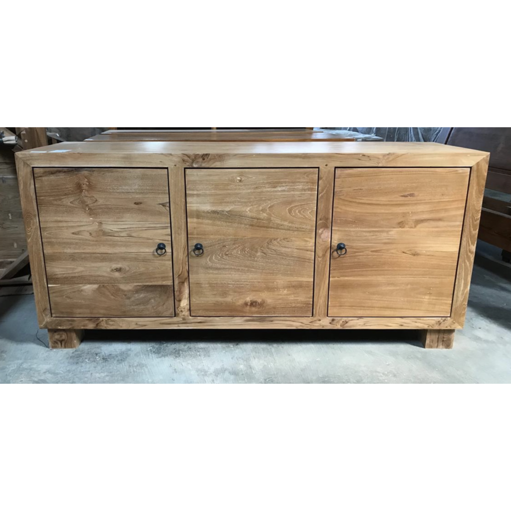 Buffet 3 portes en teck pieds carrés 150x45x80 Cm Brut