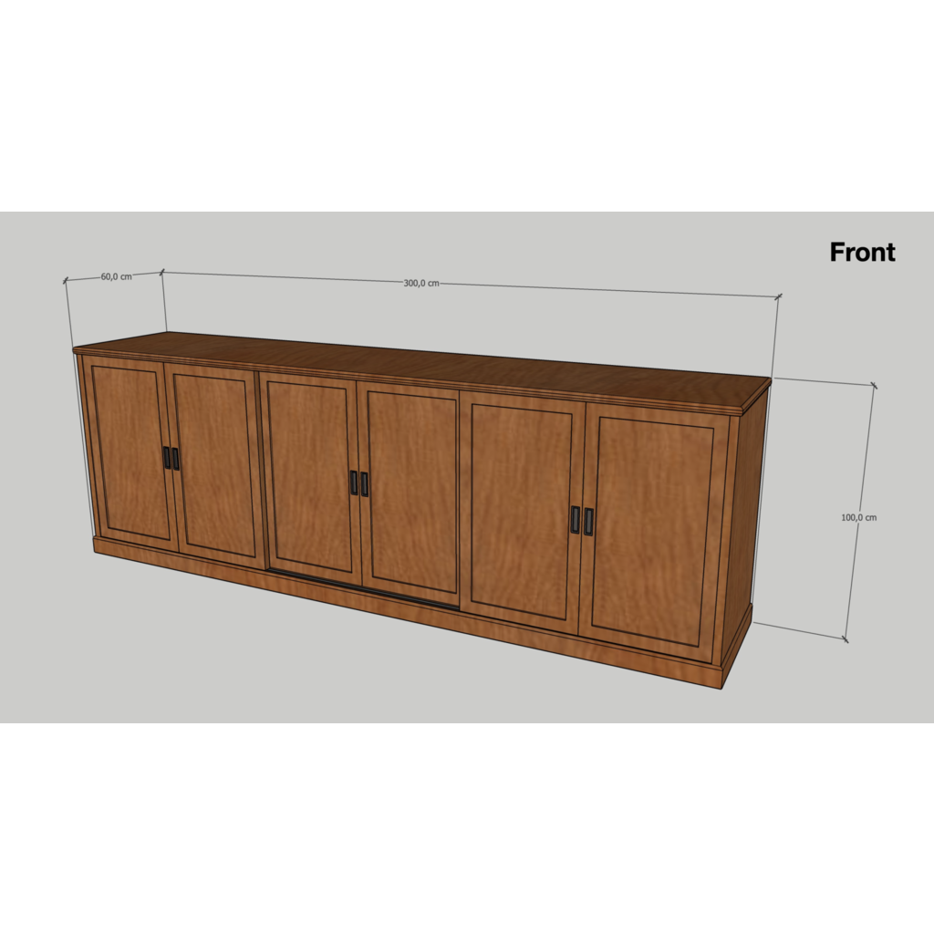 Buffet en teck massif 6 portes coulissantes 300x60x100 cm Naturel