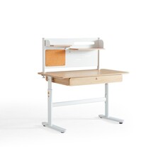Bureau ajustable 1 tiroir blanc cassé et bois
