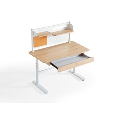 Bureau ajustable 1 tiroir blanc cassé et bois