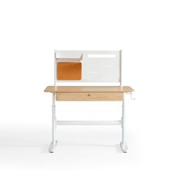 Bureau ajustable 1 tiroir blanc cassé et bois