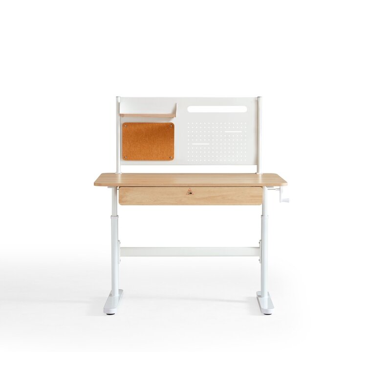 Bureau ajustable 1 tiroir blanc cassé et bois