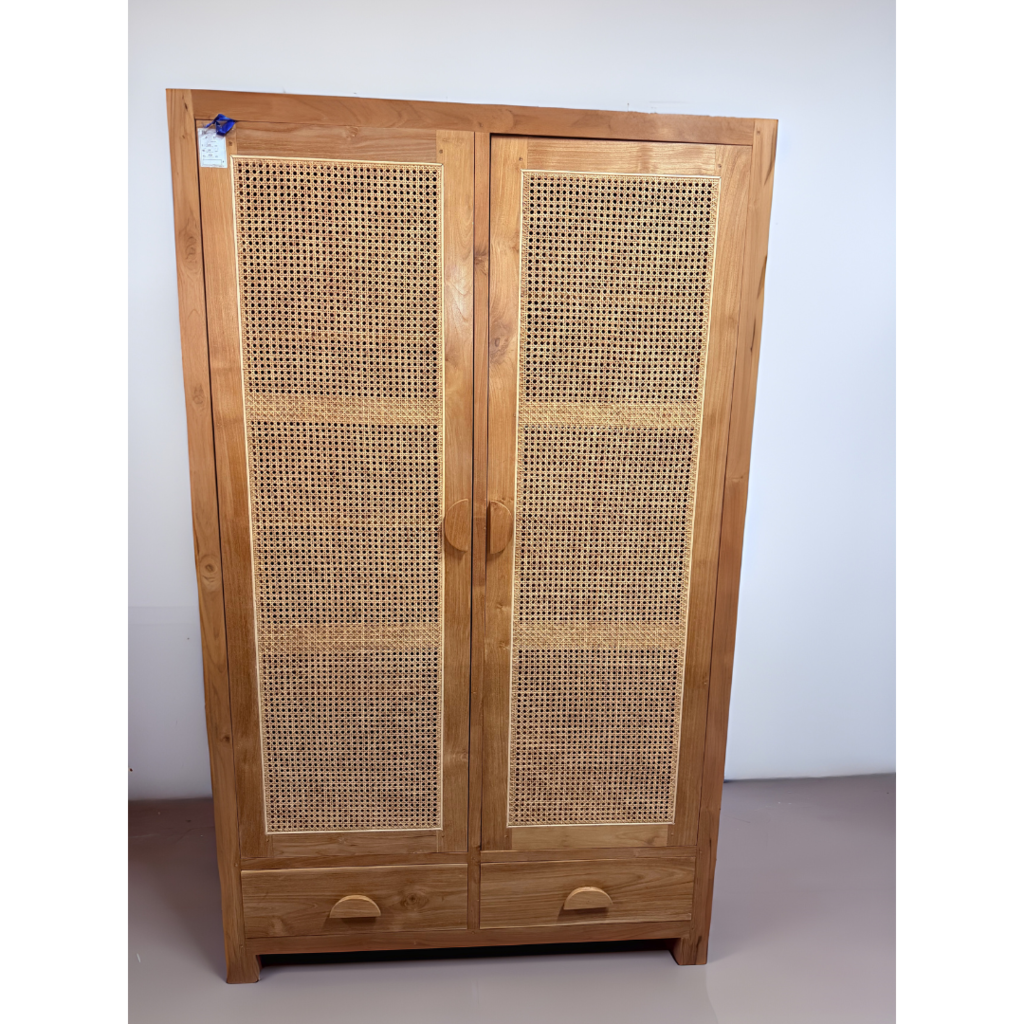 Armoire 2 portes rotin en teck 120x67x200 Cm WB