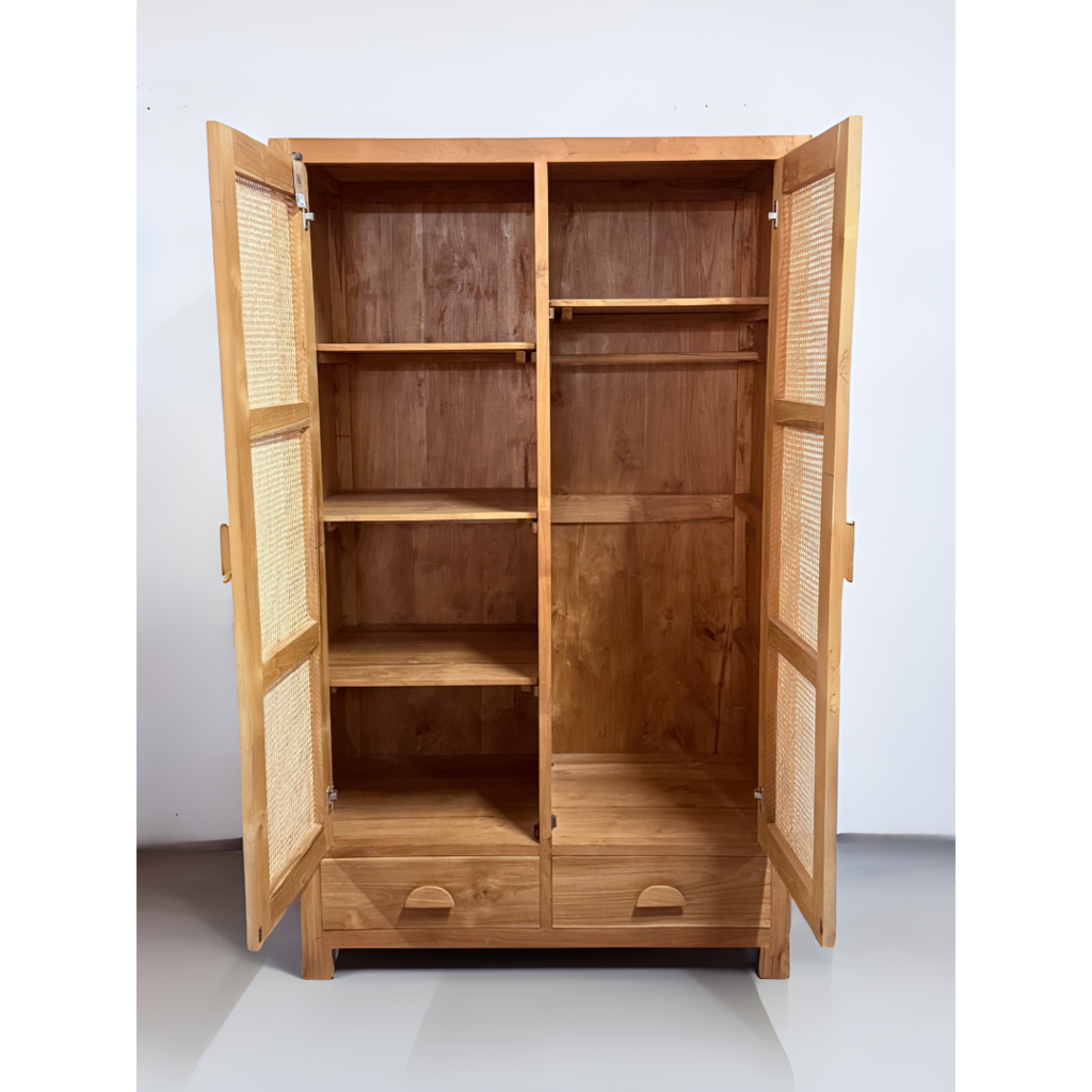 Armoire 2 portes rotin en teck 120x67x200 Cm WB