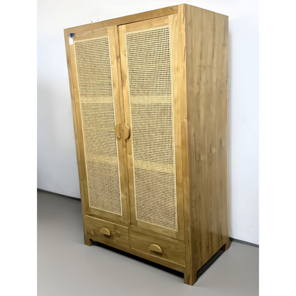 Armoire 2 portes rotin en teck 120x67x200 Cm WB