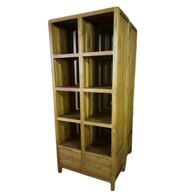 Bibliothèque en teck 8 cases 2 tiroirs 72x40x195 Cm Waxed