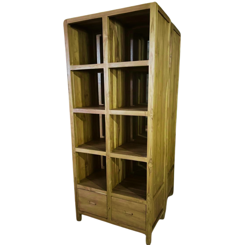 Bibliothèque en teck 8 cases 2 tiroirs 72x40x195 Cm Waxed