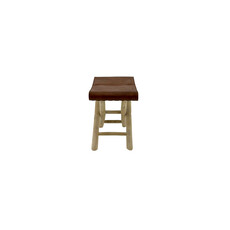 Tabouret pliant en Teck + Cuir marron 50x35x45 cm