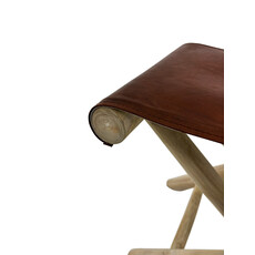 Tabouret pliant en Teck + Cuir marron 50x35x45 cm