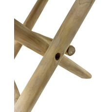 Tabouret pliant en Teck + Cuir marron 50x35x45 cm