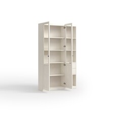 Bibliothèque 2 porte vitrée 2 tiroir Blanc