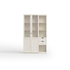 Bibliothèque 2 porte vitrée 2 tiroir Blanc
