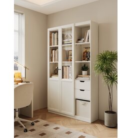 Bibliothèque 2 porte vitrée 2 tiroir Blanc