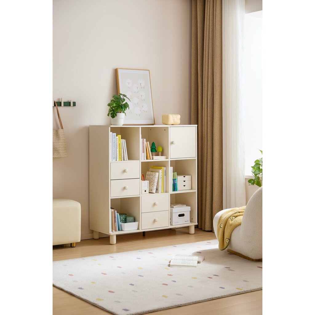 Mini bibliothèque x9 4 tiroirs 1 porte Blanc