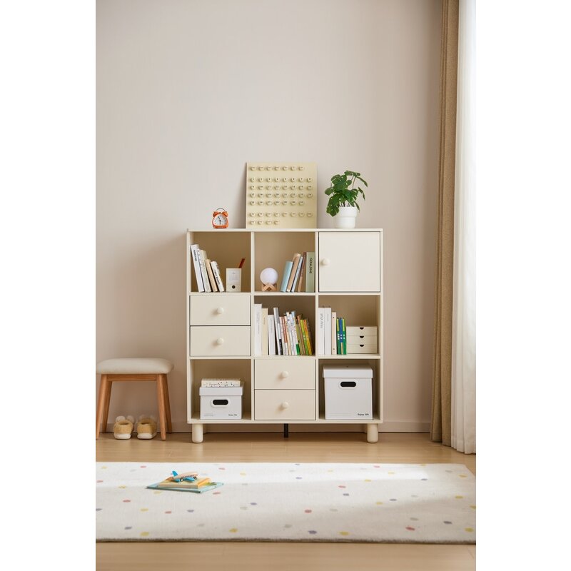 Mini bibliothèque x9 4 tiroirs 1 porte Blanc