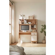 Bureau avec étagères 1 porte 1 tiroir lanière 120 cm