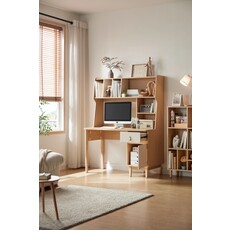 Bureau avec étagères 1 porte 1 tiroir lanière 120 cm
