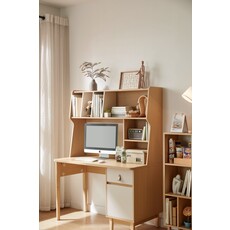 Bureau avec étagères 1 porte 1 tiroir lanière 120 cm