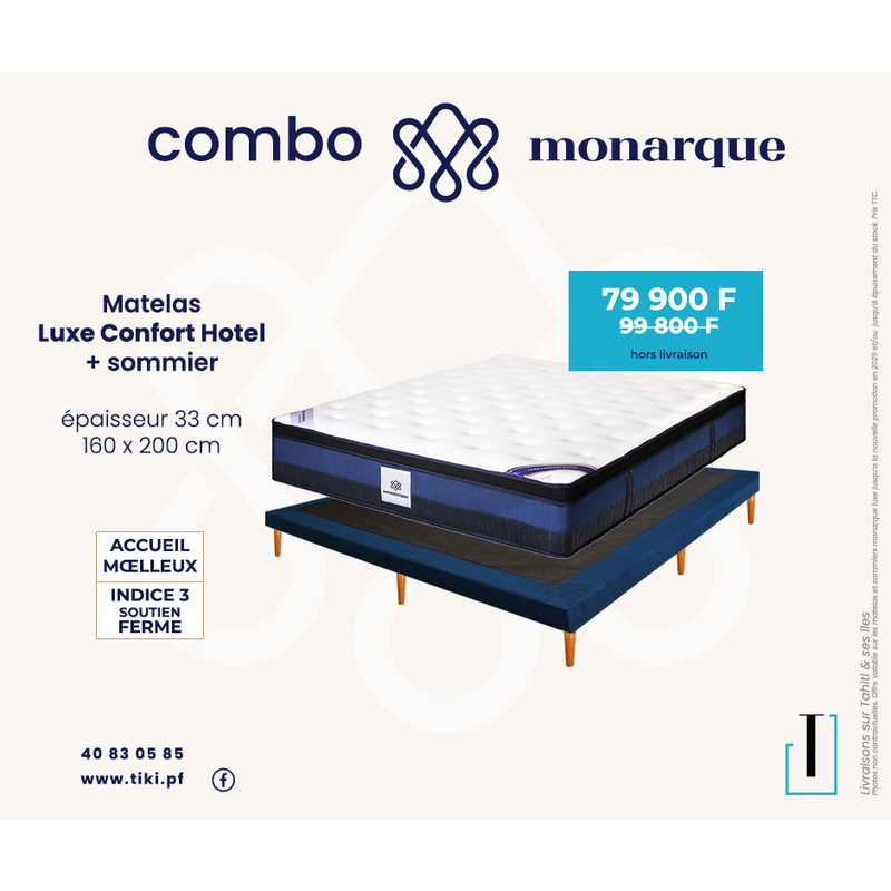 Combo Matelas Monarque Luxe Confort Hotel  160x200 cm + Sommier