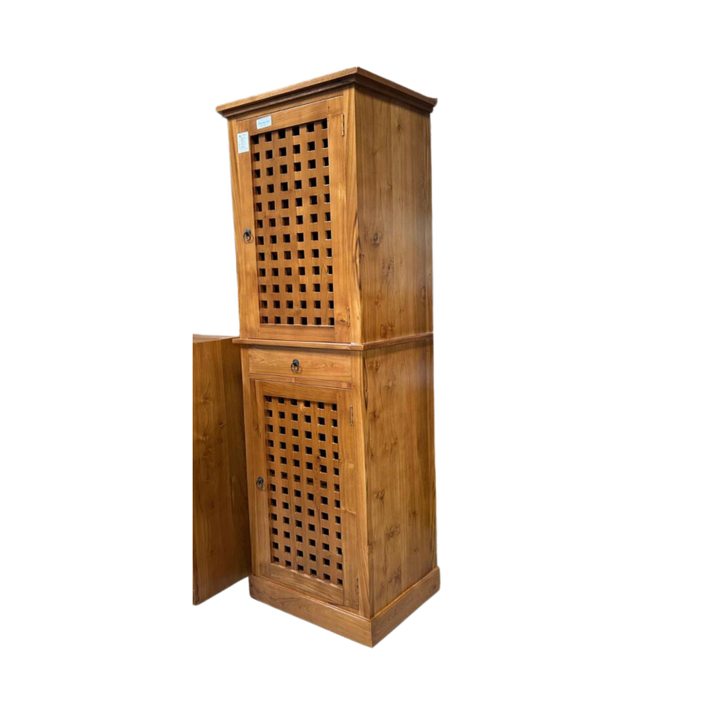 Colonne 2 portes en Caillebotis et 1 tiroir 53x45x200 Cm Naturel